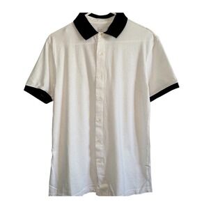 J. Ferrar Mens Slim Fit Button Down Shirt White Black Contrast Collar Size M